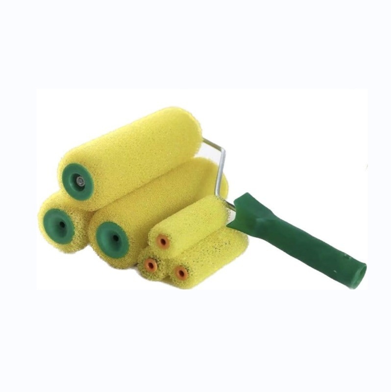 Chemical Fiber Foam Paint Roller Brush Set with Green Plastic Handle DIY Grade 2024